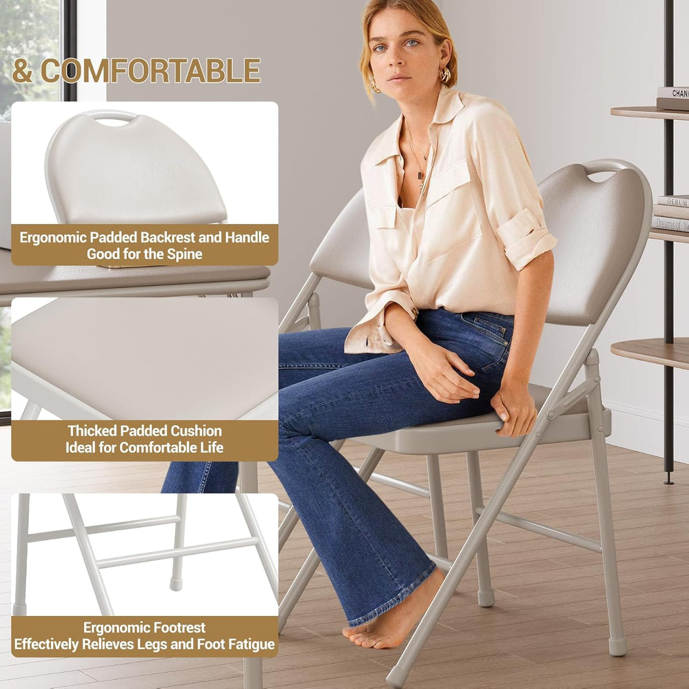 IDEALHOUSE 4 Pack Folding Chairs with PU Leather Padded Cushion, 350lbs Capac...