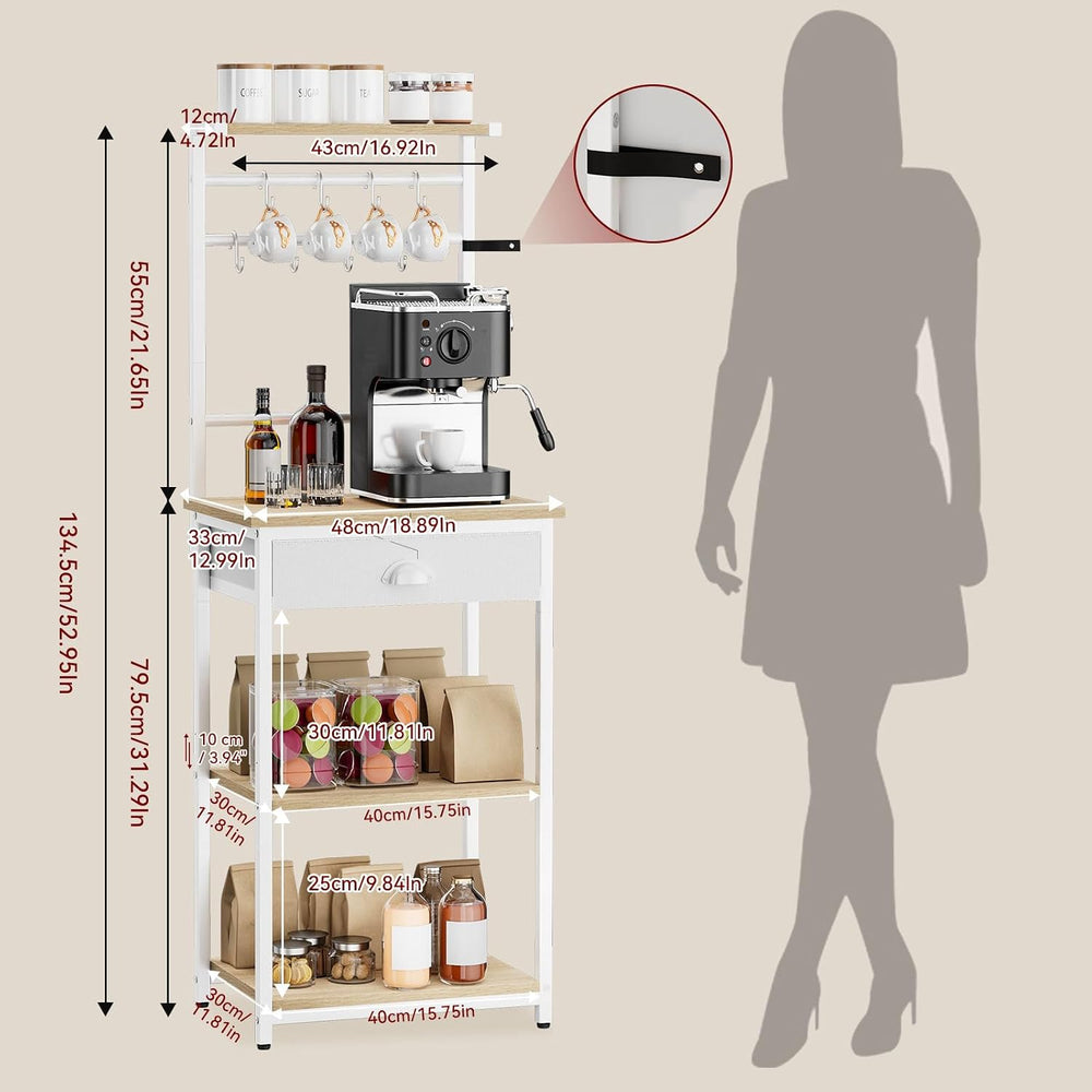 YMYNY 5 Tier Coffee Bar Station, Coffee Stand with Fabric Drawers, 8 S-Shaped...