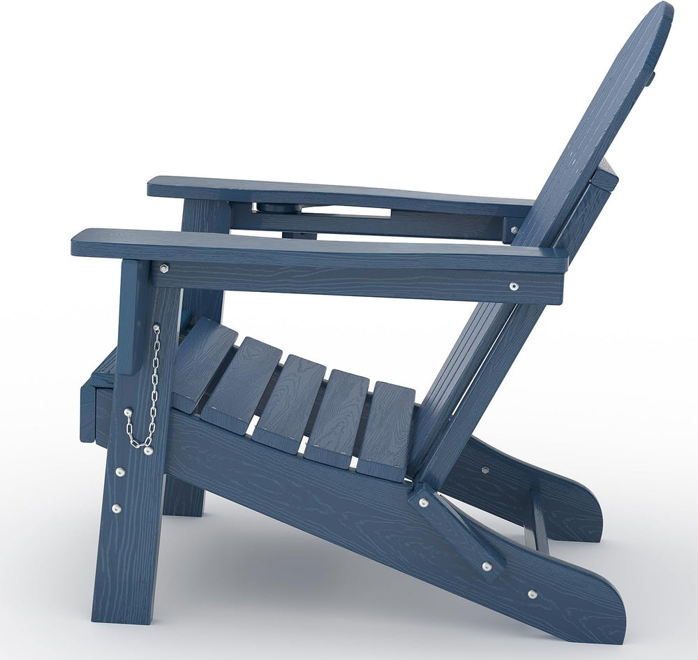 HDPE Folding Adirondack Chair Set of 2 with Side Table, Navy Blue