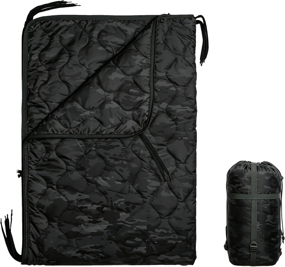 Camo Poncho Liner, Army Blanket, Military Sleeping Bag, with A Compression Ca...