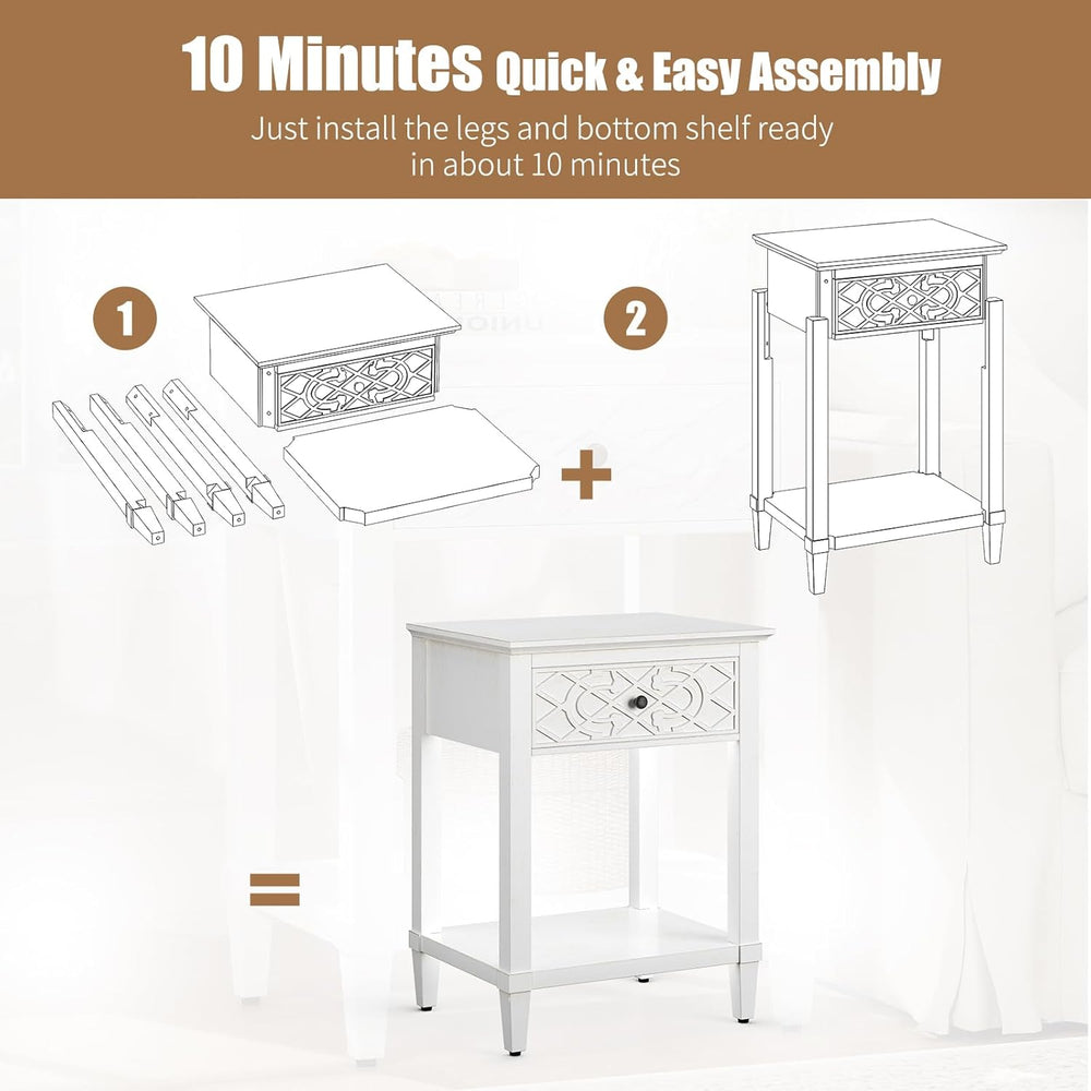 karlott 26" Farmhouse Night Stand with Pre-Assembled Drawers, Painted Be...