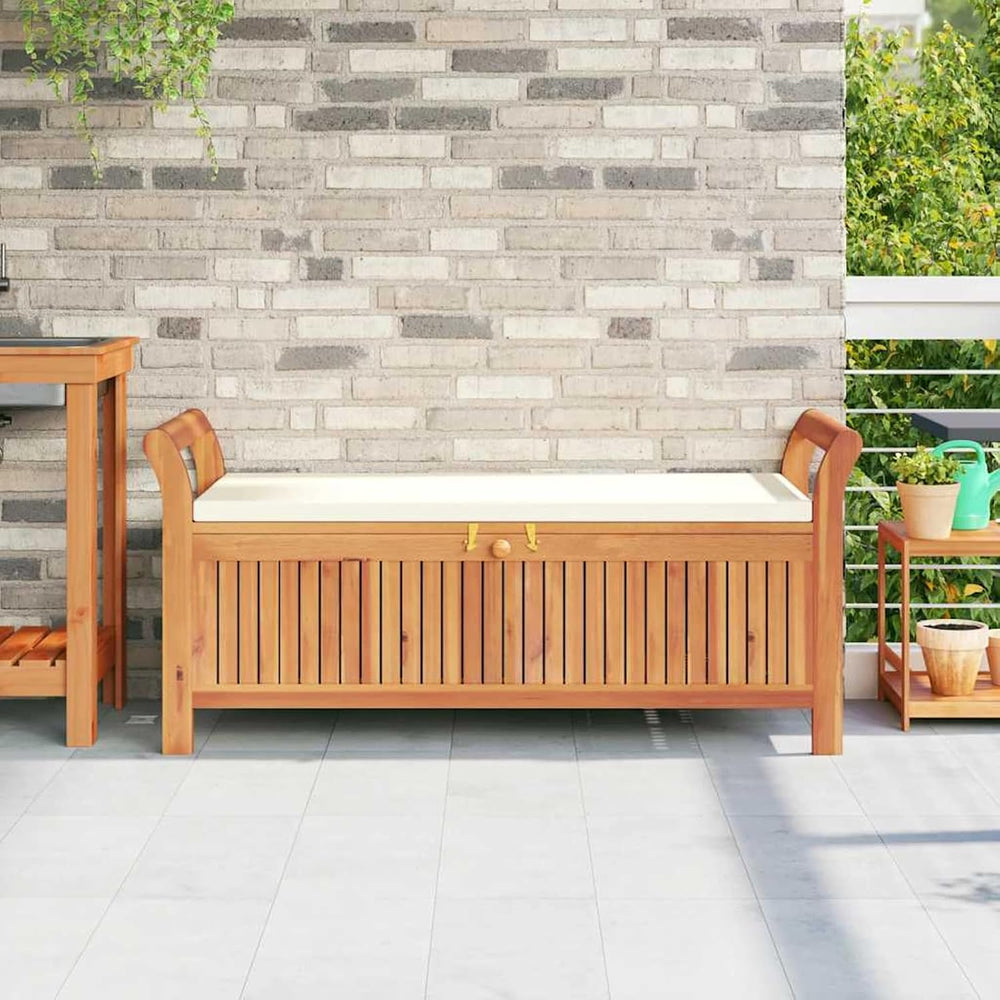 Gecheer Garden Storage Bench with Cushion, Solid Wood Acacia 126 cm Outdoor S...