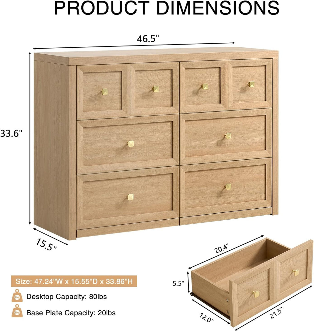 3-Piece Bedroom Set, 6 Drawer Dresser and 3 Drawer King Size Nightstands Set ...