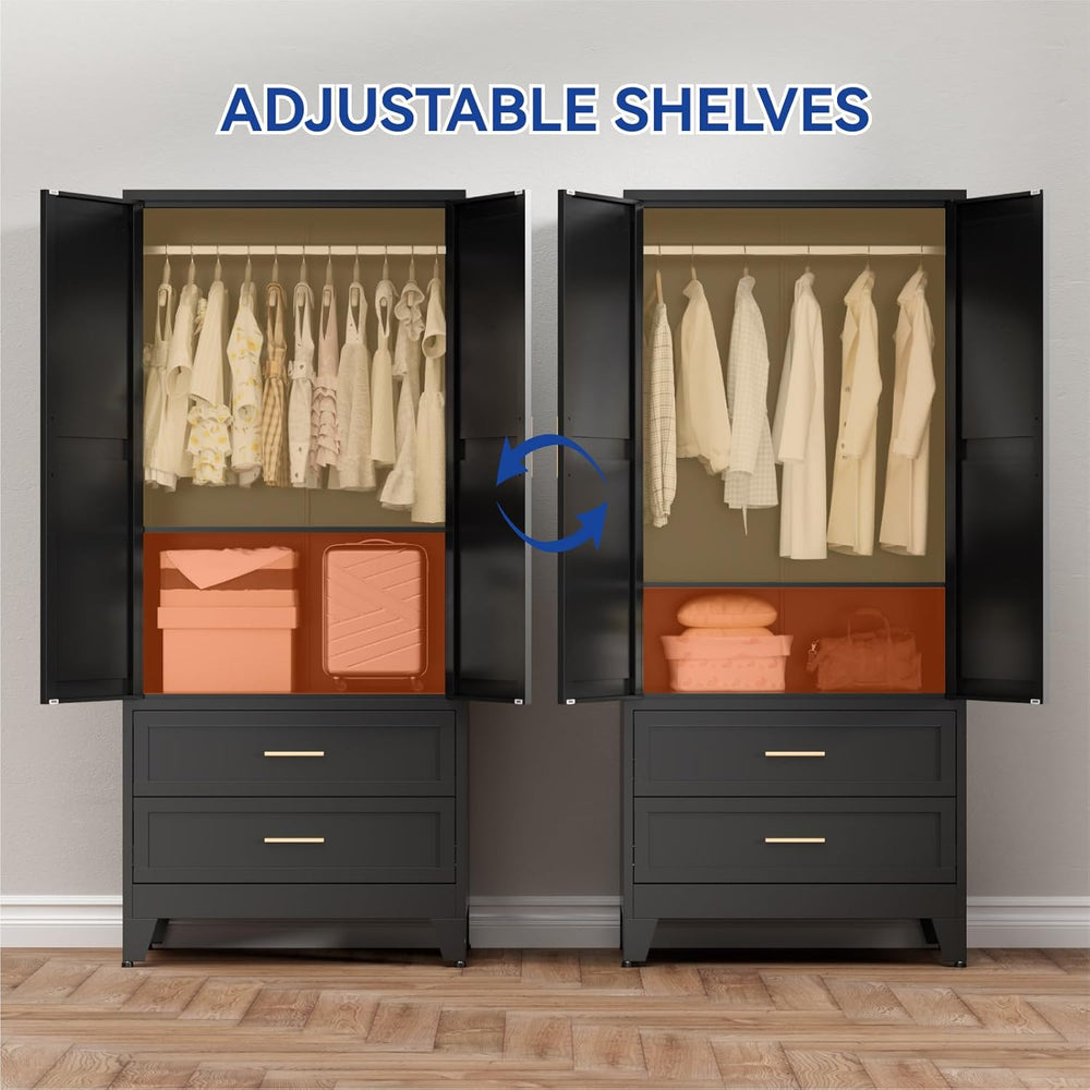 COFaR Armoire Wardrobe Closet with Drawers & Hanging Rod, 71'' Me...