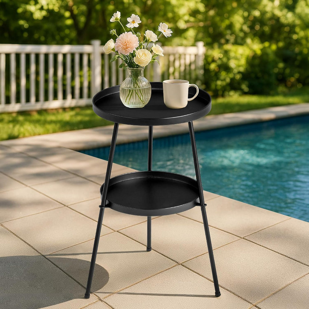 Vasitelan 2 Tier Side End Table Metal Round Coffee Tables Nightstand for Smal...