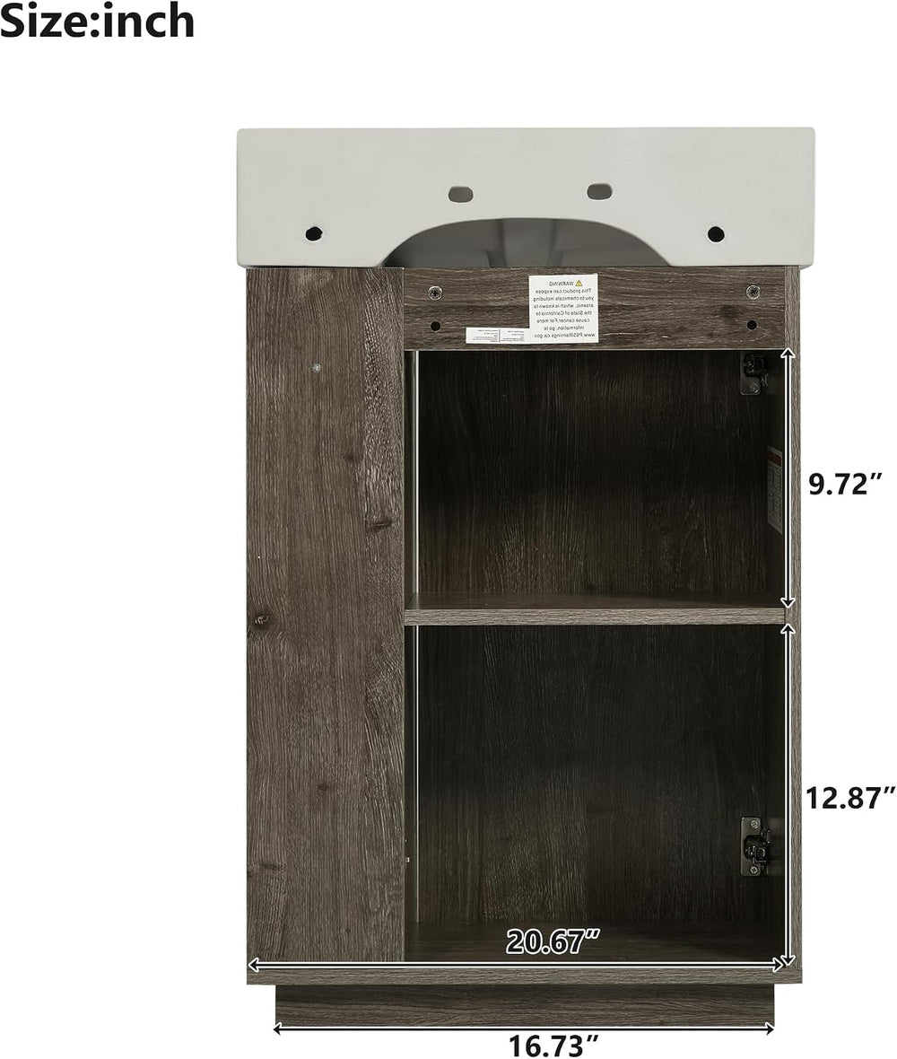 JIVOIT Bathroom Vanity with Ceramic Sink, 21.6" Bathroom Cabinet with Op...