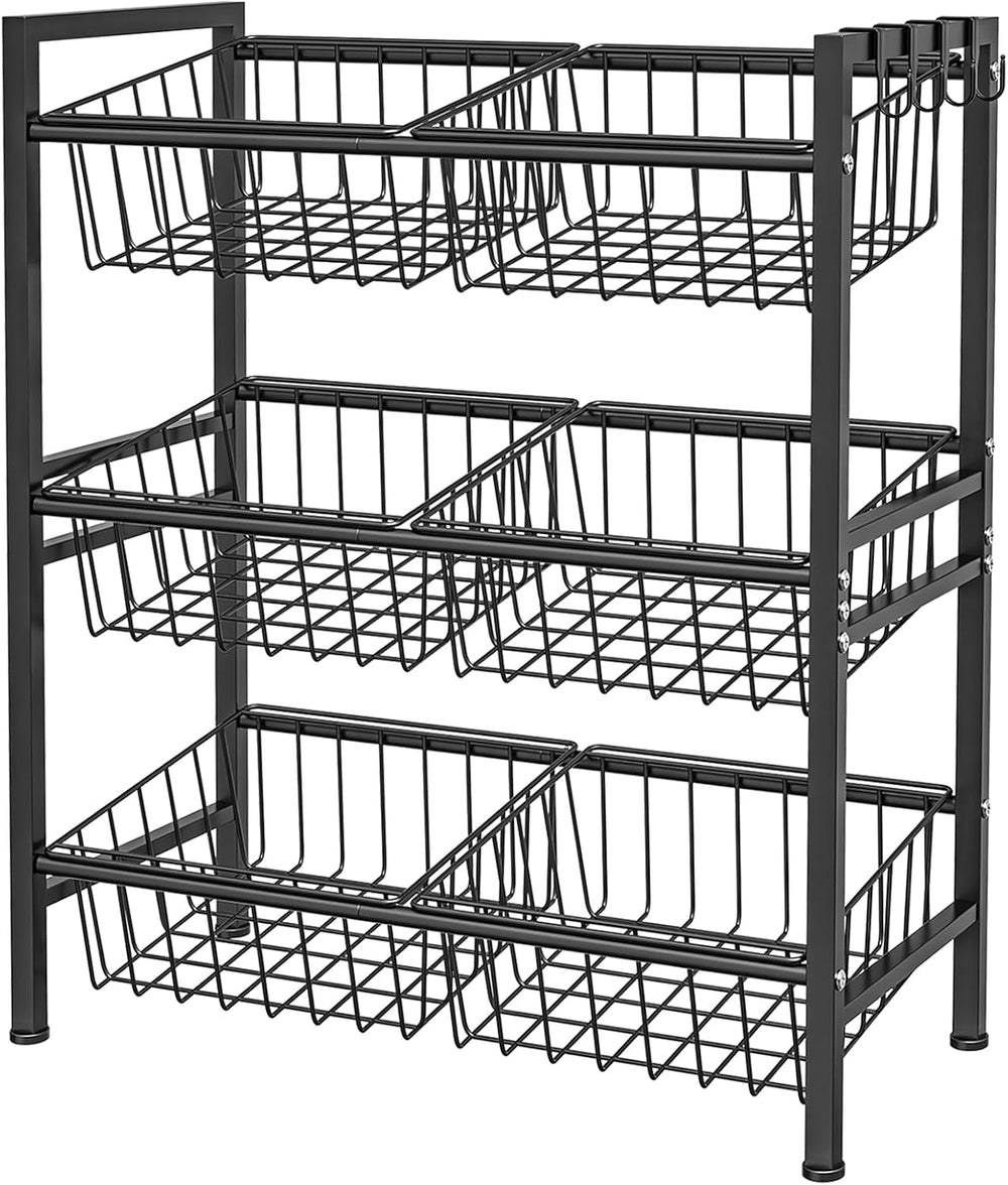 Hastatii Kitchen Storage Basket Shelf, Snack Basket Shelf, 3 Tier Fruit Veget...
