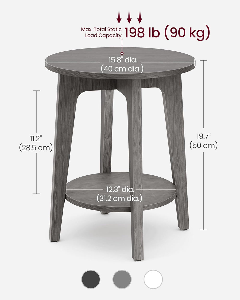 VASAGLE Round Side Table with Lower Shelf, End Table for Small Spaces