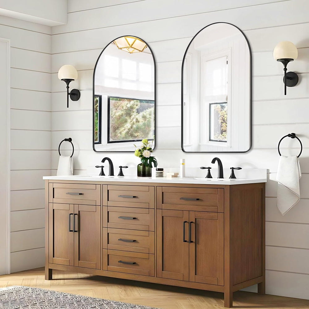 ANDY STAR Arched Mirror, 24" x 38" Black Bathroom Mirror in Stainle...