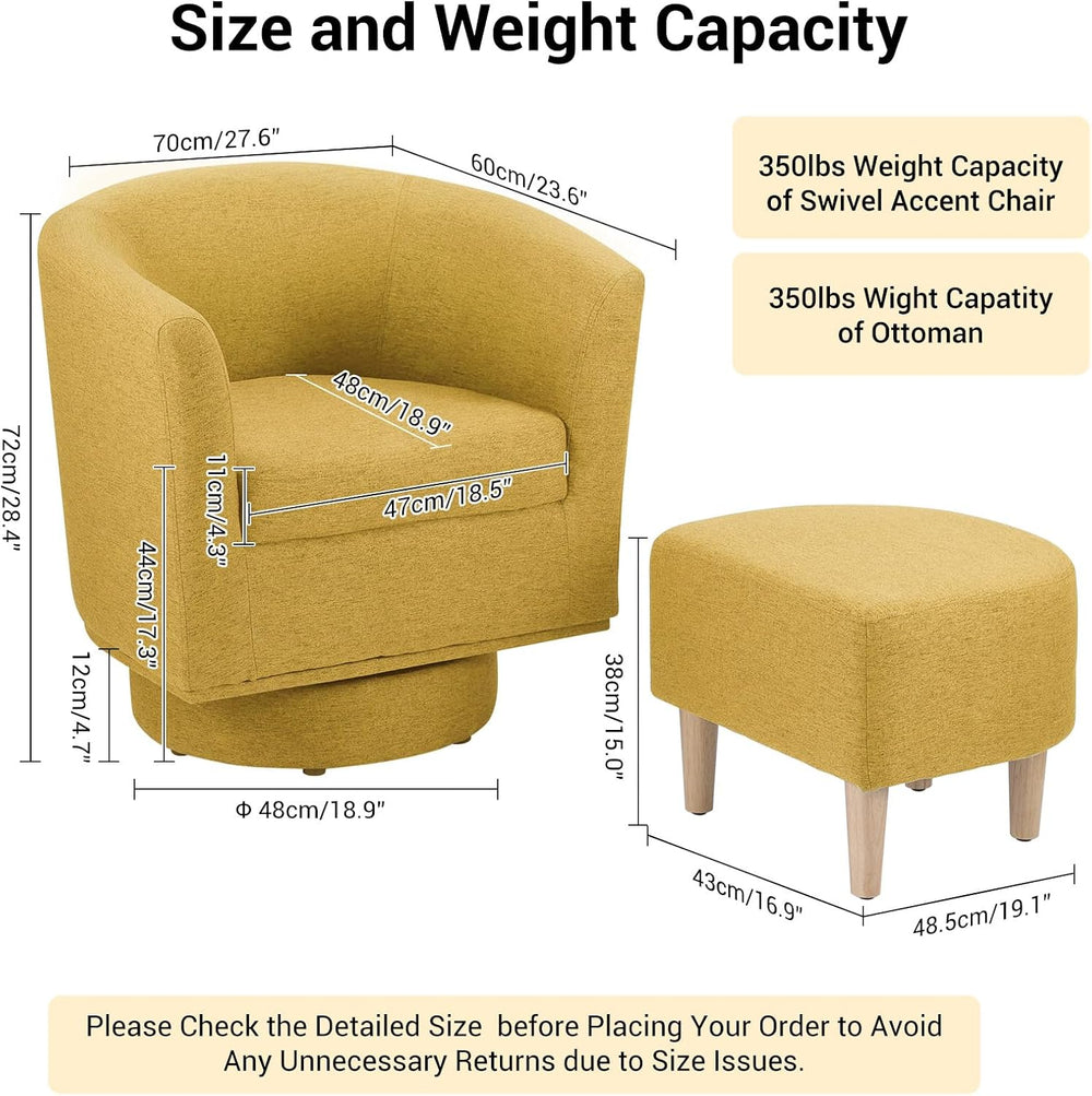 DAZONE Swivel Accent Chair Set of 2 with Ottoman Barrel Armchairs Yellow