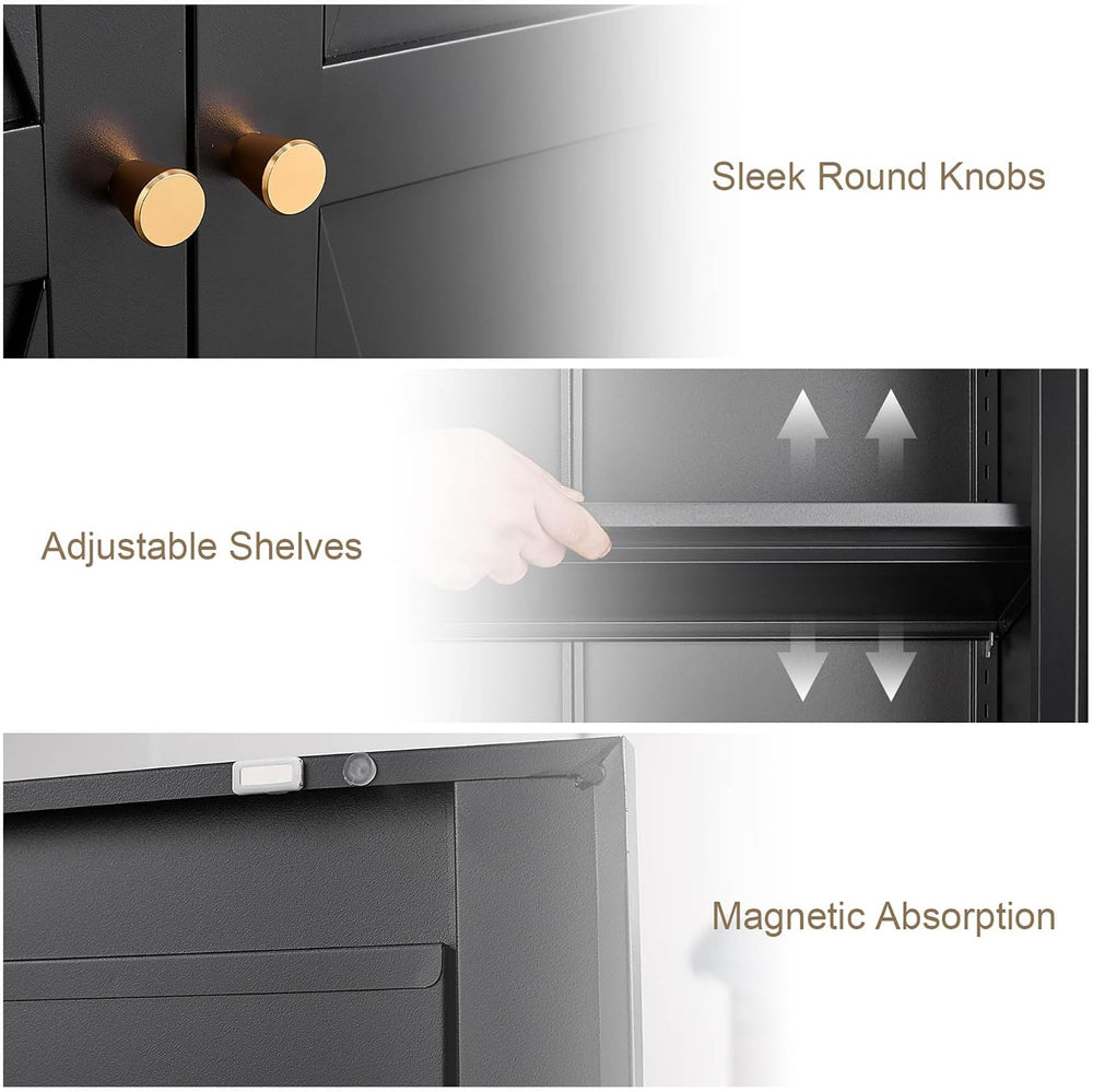 Metal Storage Cabinet with Doors and Shelves, Tall Kitchen Pantry Cabinet, Mo...