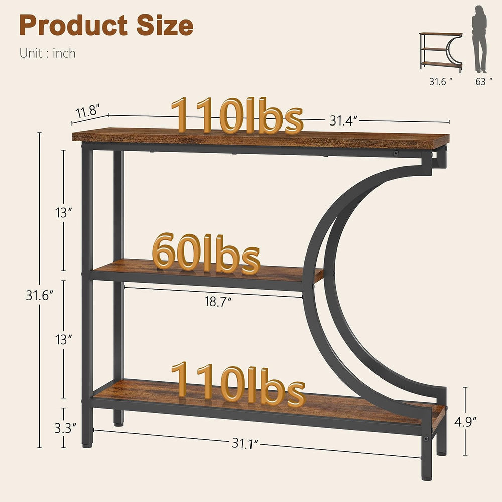 Hoctieon Console Table, 3-Tier Industrial Entryway Table with Storage, Hallwa...