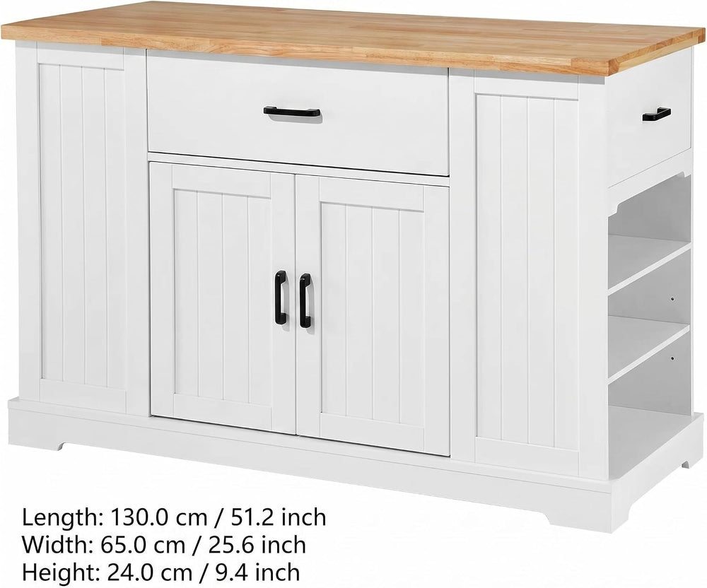 46 Inch Kitchen Island Cart with Storage Cabinet, Wood Top Breakfast Bar with...