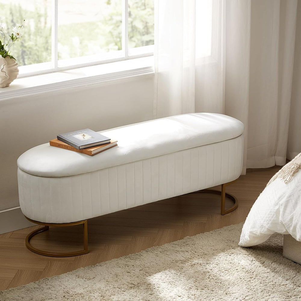 50.5” Velvet Storage Ottoman Bench with Gold-Toned Legs, Luxury Upholstered E...