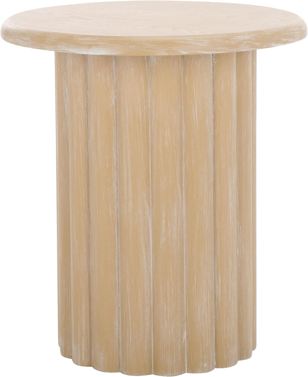 SAFAVIEH Home Collection Monka Bleached White Round Top Pedestal End Table (F...