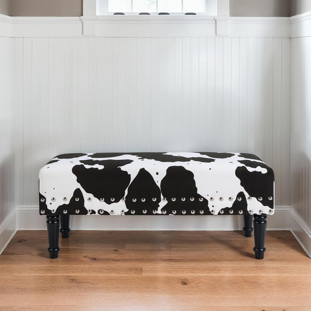 HomeStock Urban Upmarket Faux Cowhide Bench with Nailheads, Bold Statement Pi...