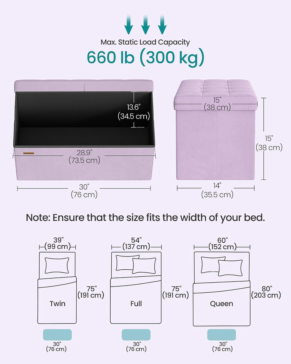 SONGMICS Foldable Storage Ottoman with Flipping Lid, 30 Inch Velvet Bench | C...