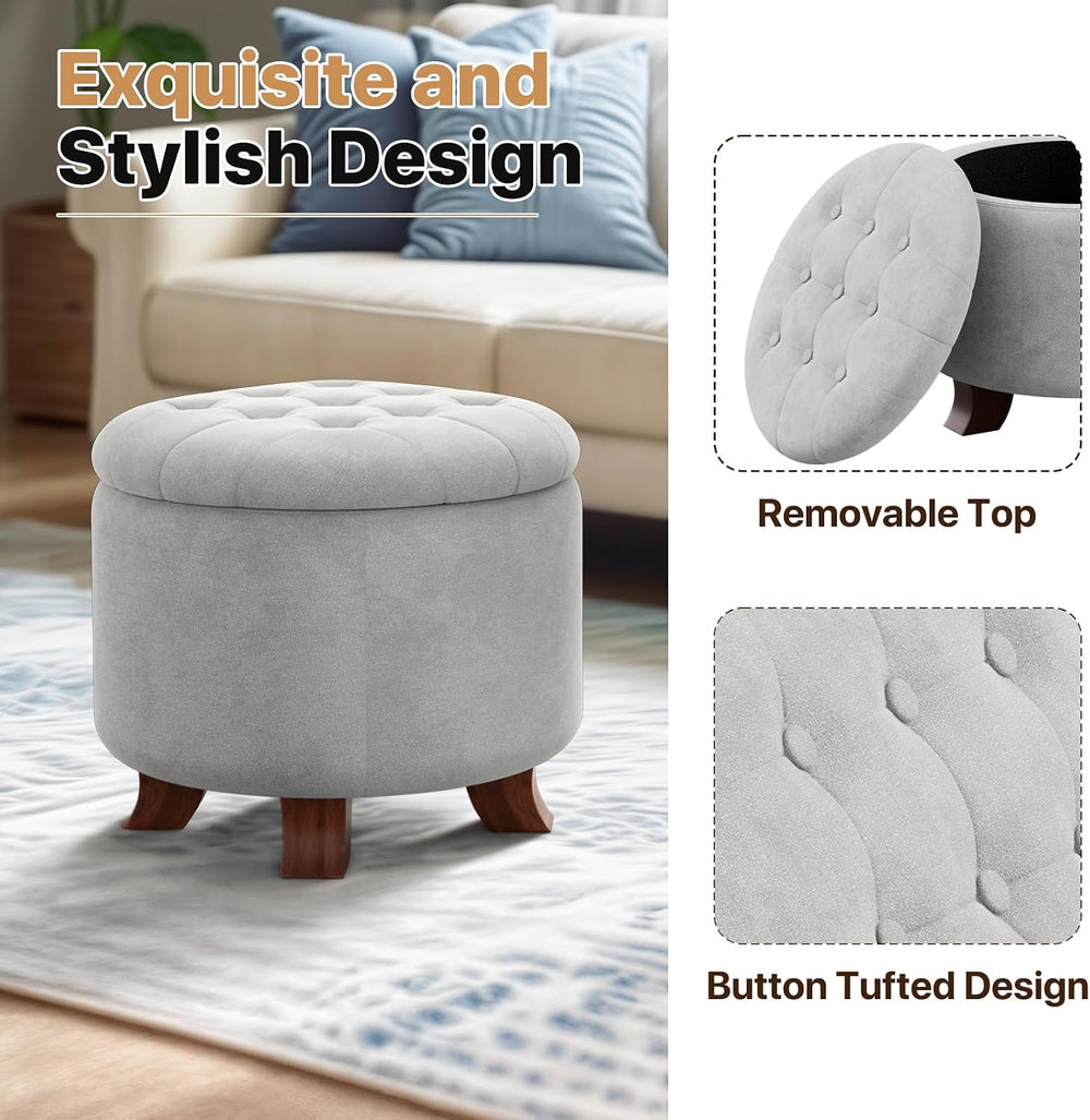 Magshion Round Storage Ottoman, 20 Dia. x 17 H Inches, Light Gray