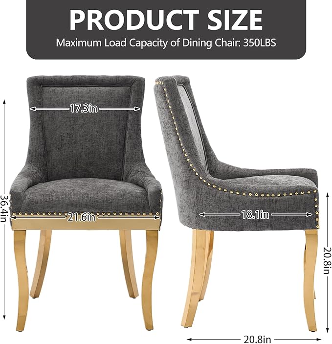 Upholstered Dining Chairs Set of 2, Modern Fabric Side Chairs with Gold Stain...