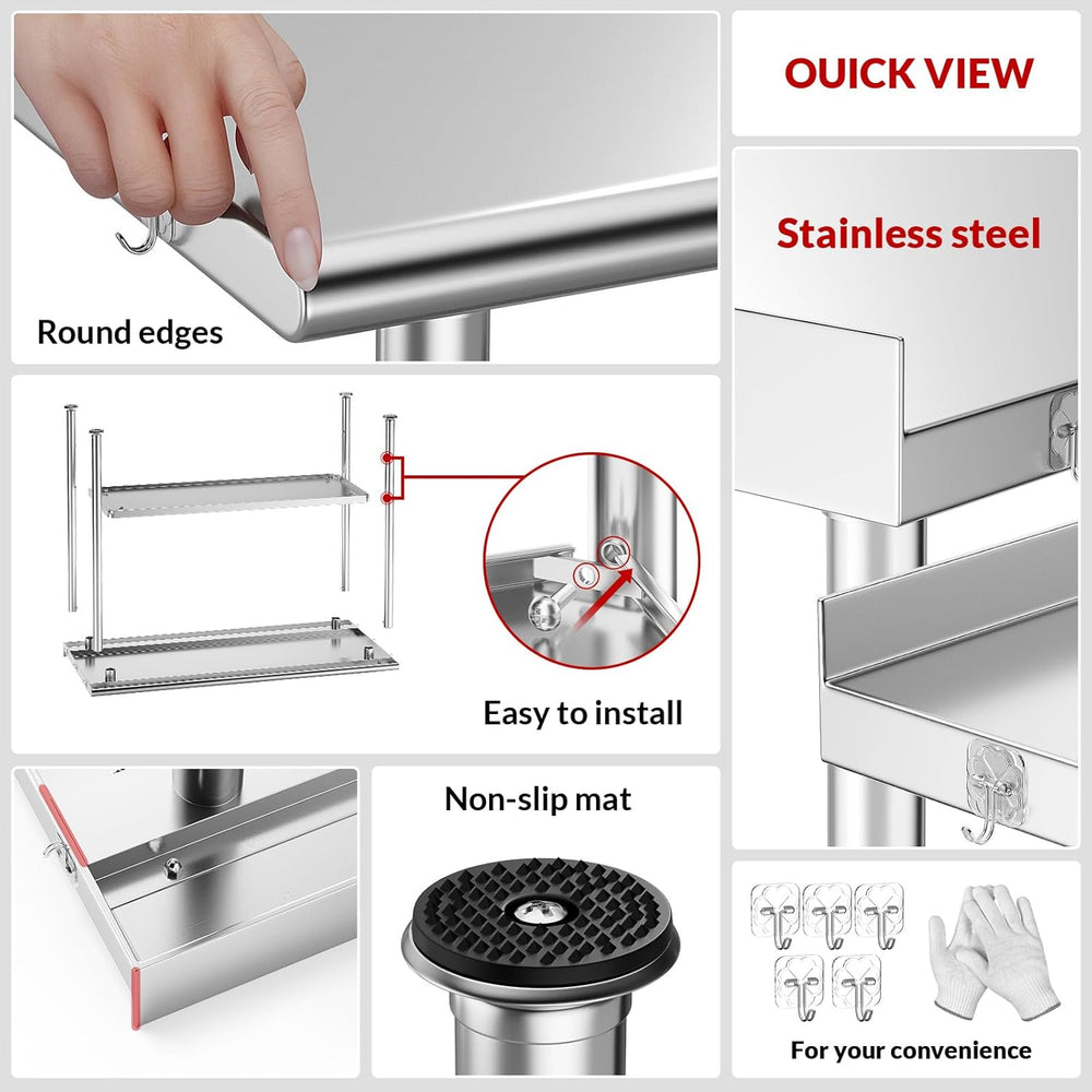 Atelicf NSF Stainless Steel Prep Table 24X48 inch with Backsplash | Commercia...