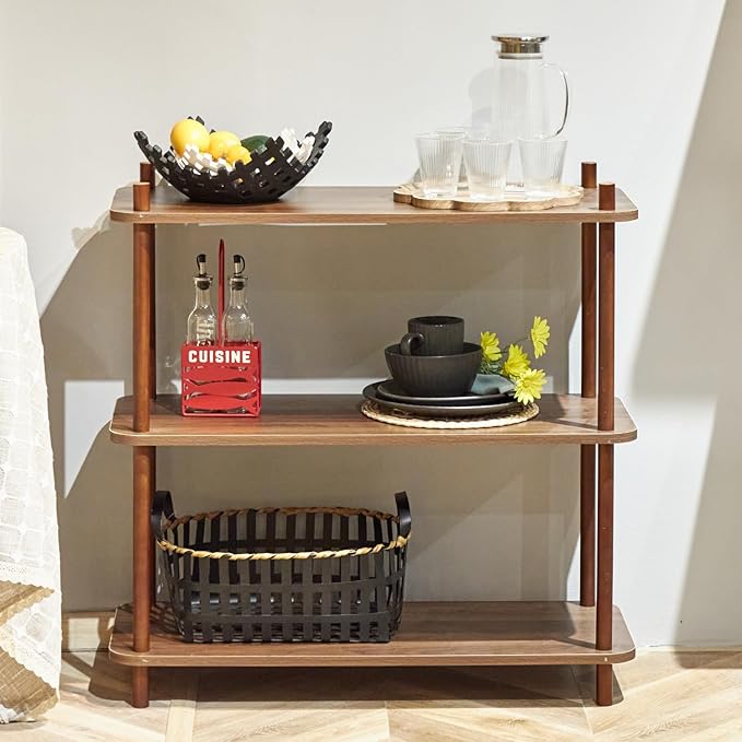 3 Tier Vintage Bookcase with Wood Frame Easy Assemble Construct for Hallway,E...