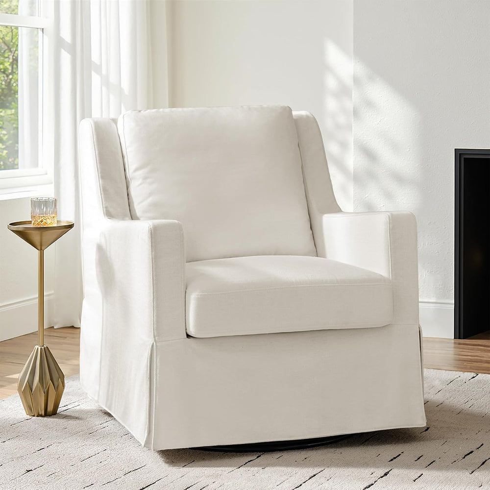 HULALA HOME Farmhouse Swivel Rocker Chair with Washable Slipcover, Ivory