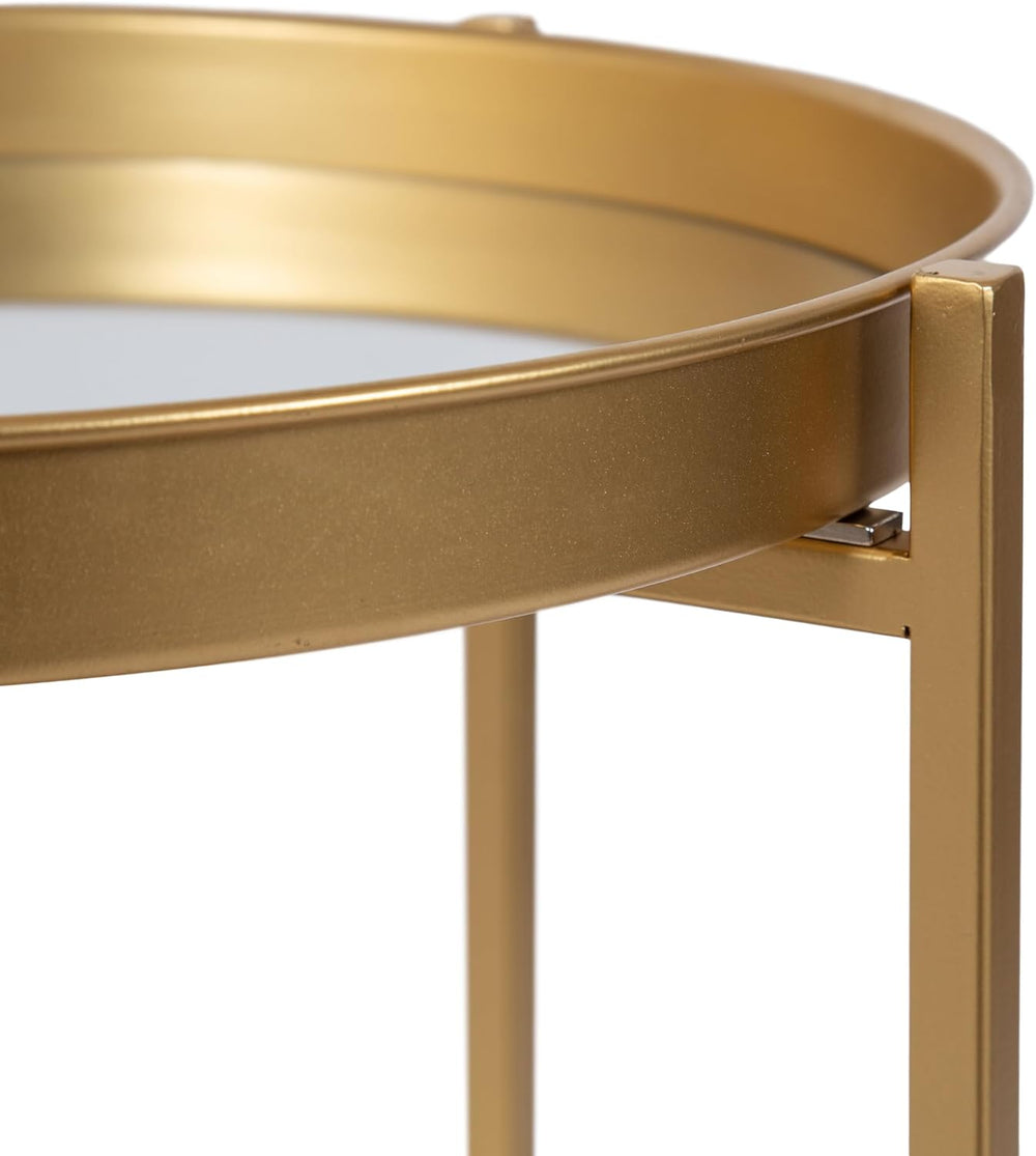 Kate and Laurel Celia Round Metal Foldable Tiered Side Table, 16 x 26, Gold, ...