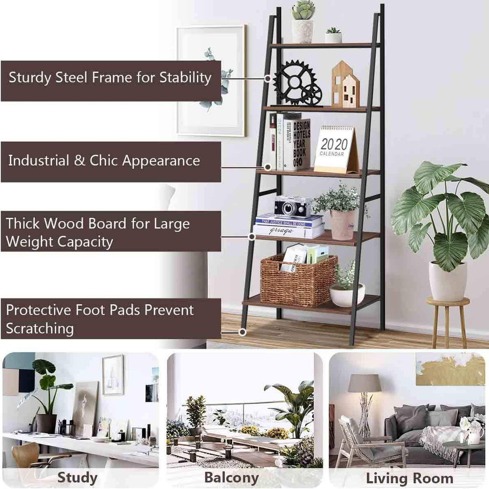 Tangkula Ladder Shelf (Set of 2), 5 Tier Industrial Bookcase, Multifunctional...