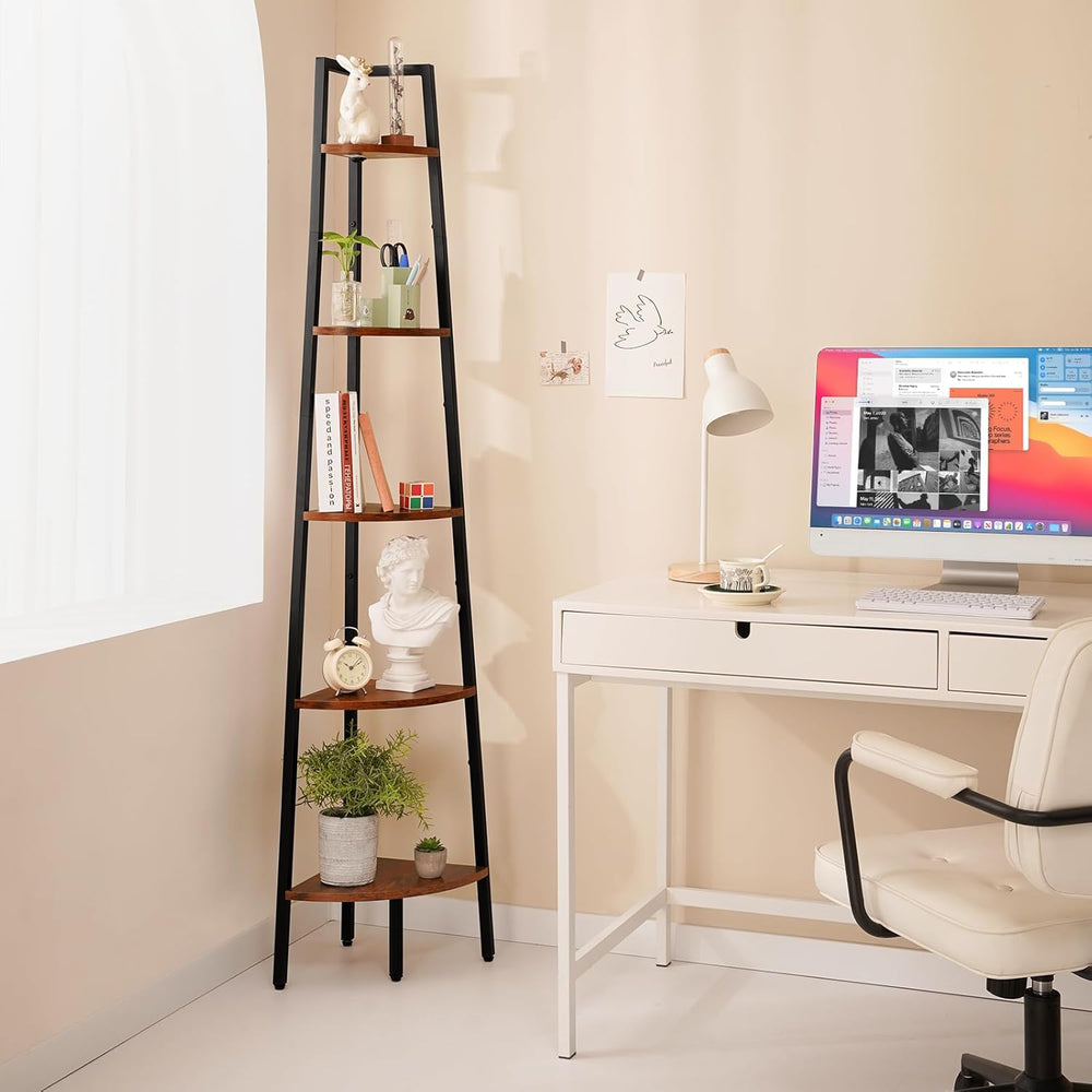 Yoobure Corner Shelf, 5-Tier Corner Bookshelf with Metal Frame & Wood Lad...