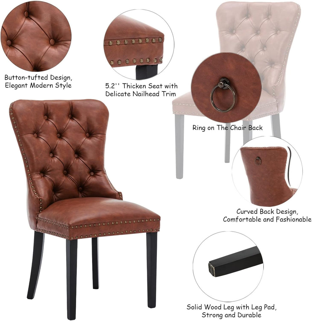 CIMOTA Brown Leather Dining Chairs Set of 8 Mid Century Modern Dining Room Ch...