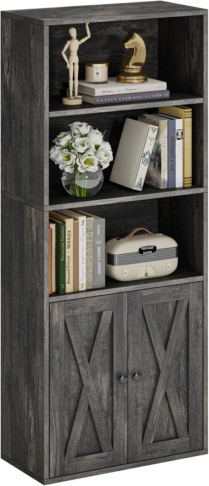 IRONCK Industrial Bookshelves and Bookcases with Doors 11.8 in Depth Floor St...