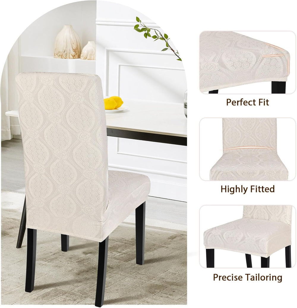 Water Repellent Dining Room Chair Cover,6 Pack,Beige Flower Pattern