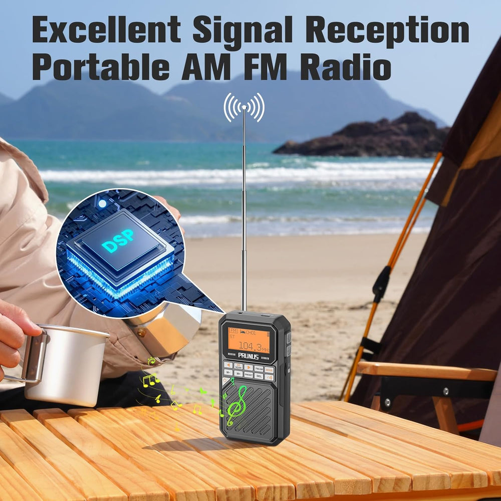 PRUNUS J525 Portable Radio AM FM with Bluetooth Earphone Output, Preset