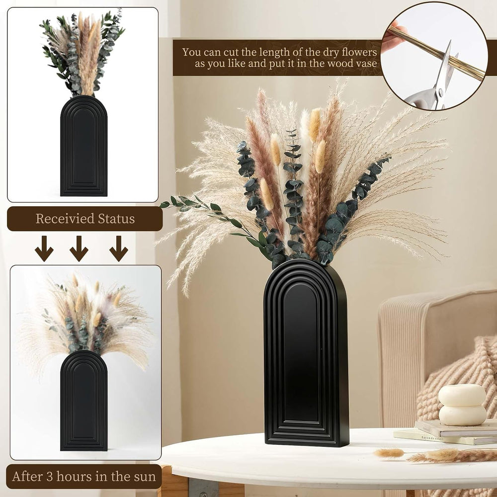 2 Pack Wooden Wall Vase Set with Pampas Grass Eucalyptus, Modern Farmhouse Bo...