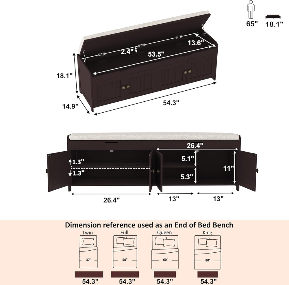 HOMEFORT 54.4" Shoe Bench with Lift Top Storage, Entryway Bench with Cus...