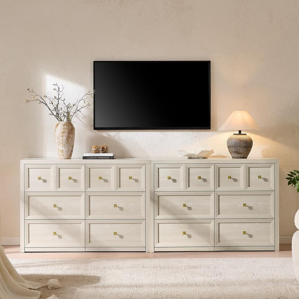 6 Drawers Dresser for Bedroom-46.5" Wide Wooden Chest of Drawers with La...
