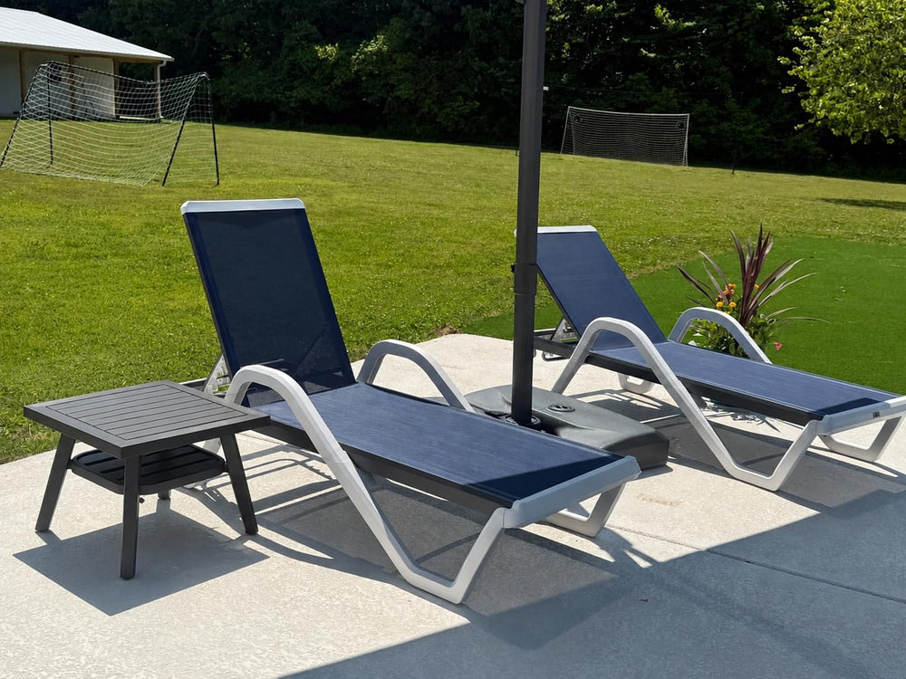 PURPLE LEAF Lounge Chair Outdoor Set of 2 w/Armrest & 1 Table, Navy Blue ...