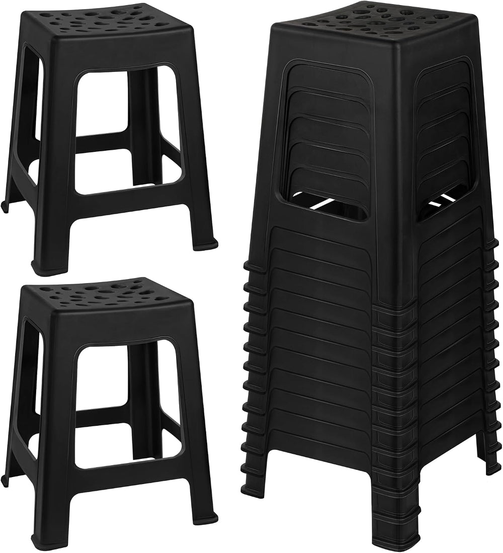 TURSTIN 12 Pack Plastic Stools 16.9 Inch Black Nesting Stools Portable Backle...