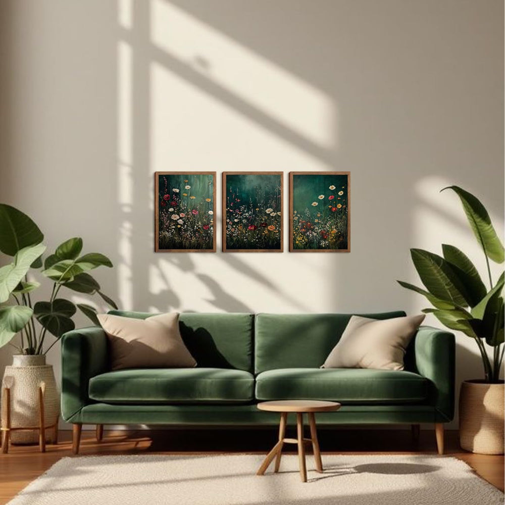 Wow NEW ART Vintage Wildflower Wall Art canvas Set of 3 12x16in Wood Frame