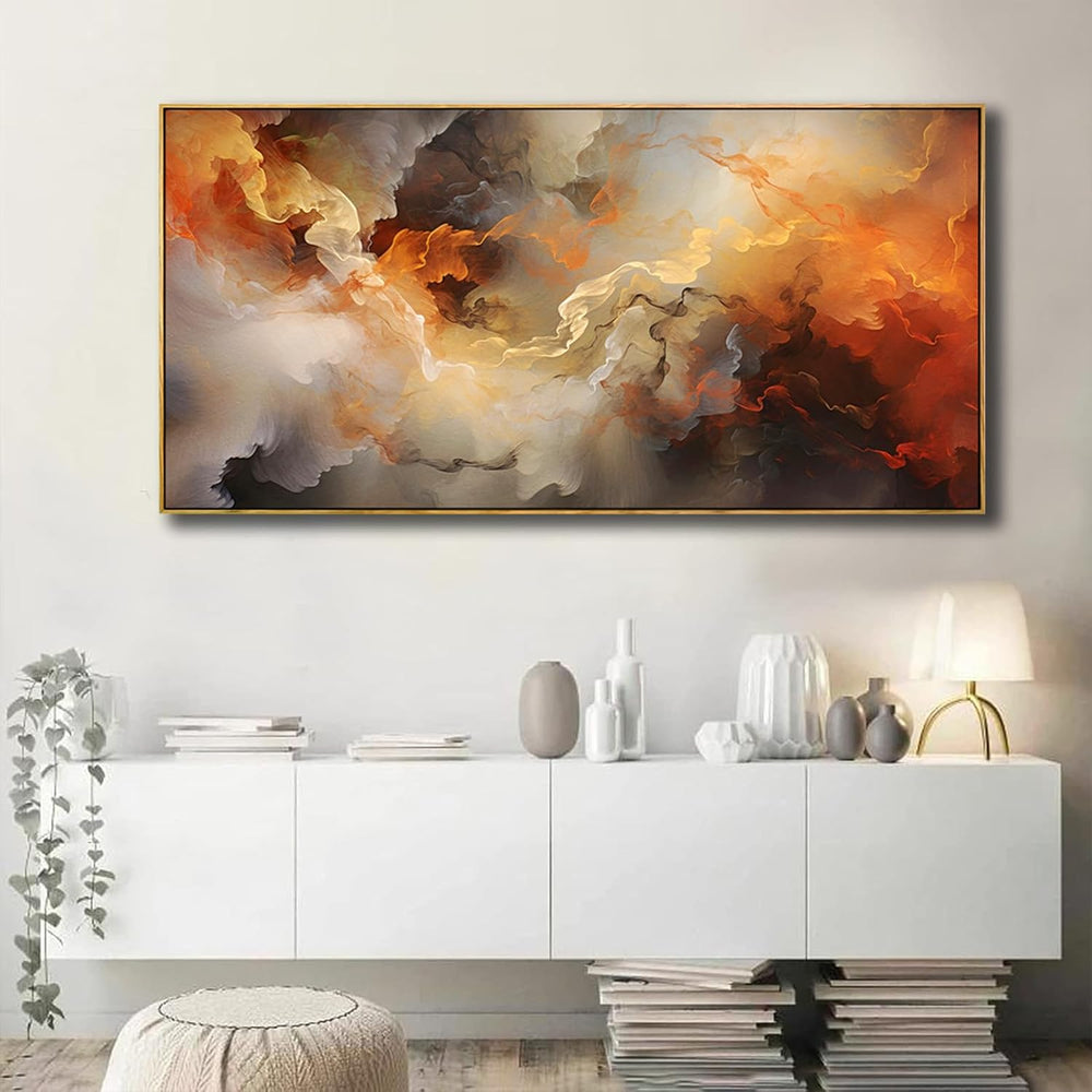 VHMING Abstract Wall Art Framed Ready to Hang Home Decor Orange White Artwork...