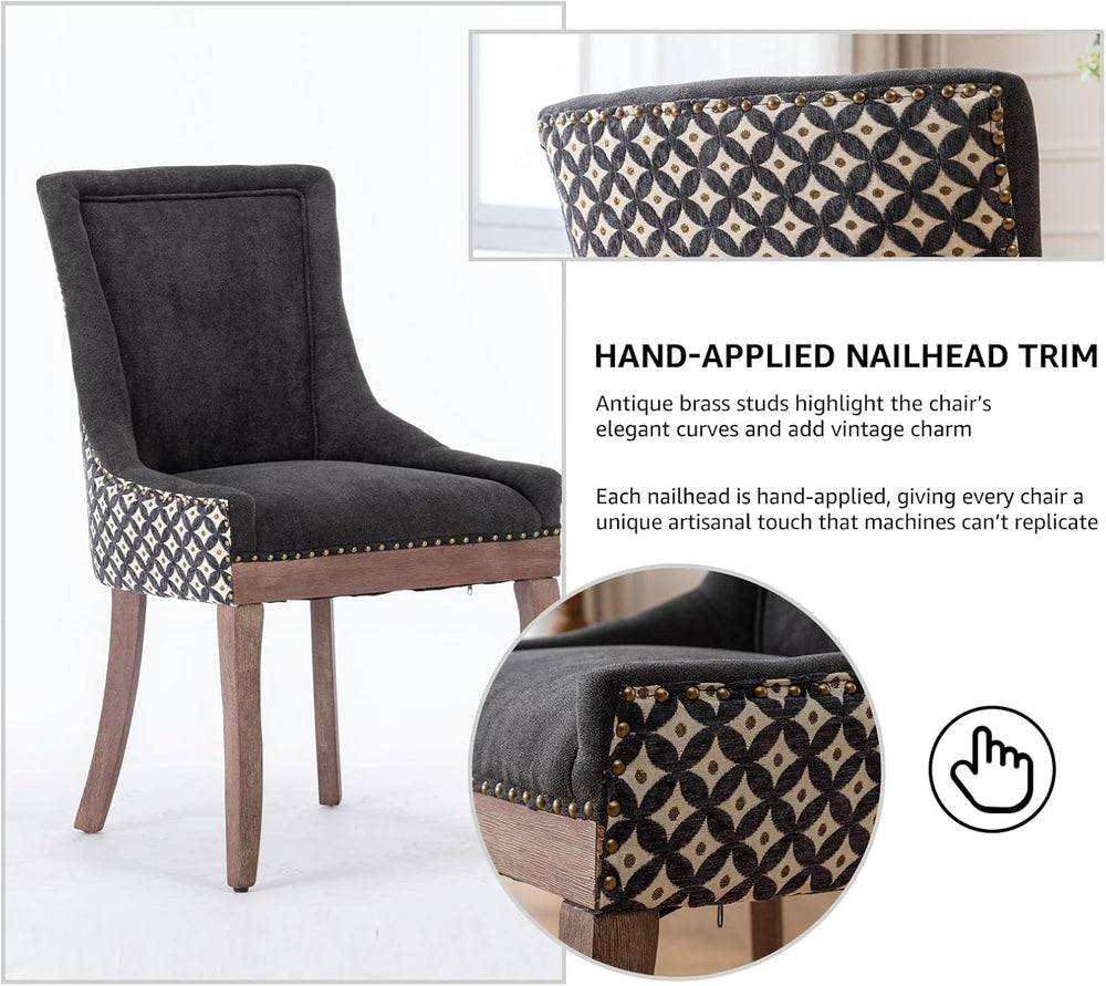Modern Dining Chairs Set of 6, Fabric Upholstered High Back Chairs with Nailh...