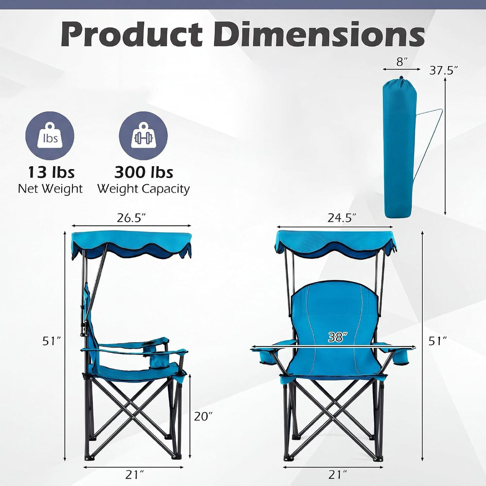 GYMAX Camping Chair, Folding Outdoor Lawn Chair with Canopy, Carry Bag & ...