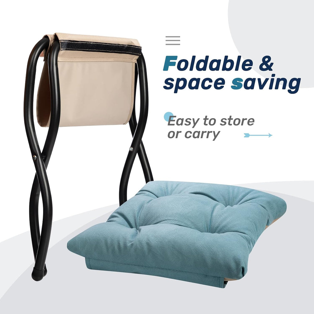 HollyHOME 15"(H) Folding Footrest Stool, Upholstered Small Foldable Otto...