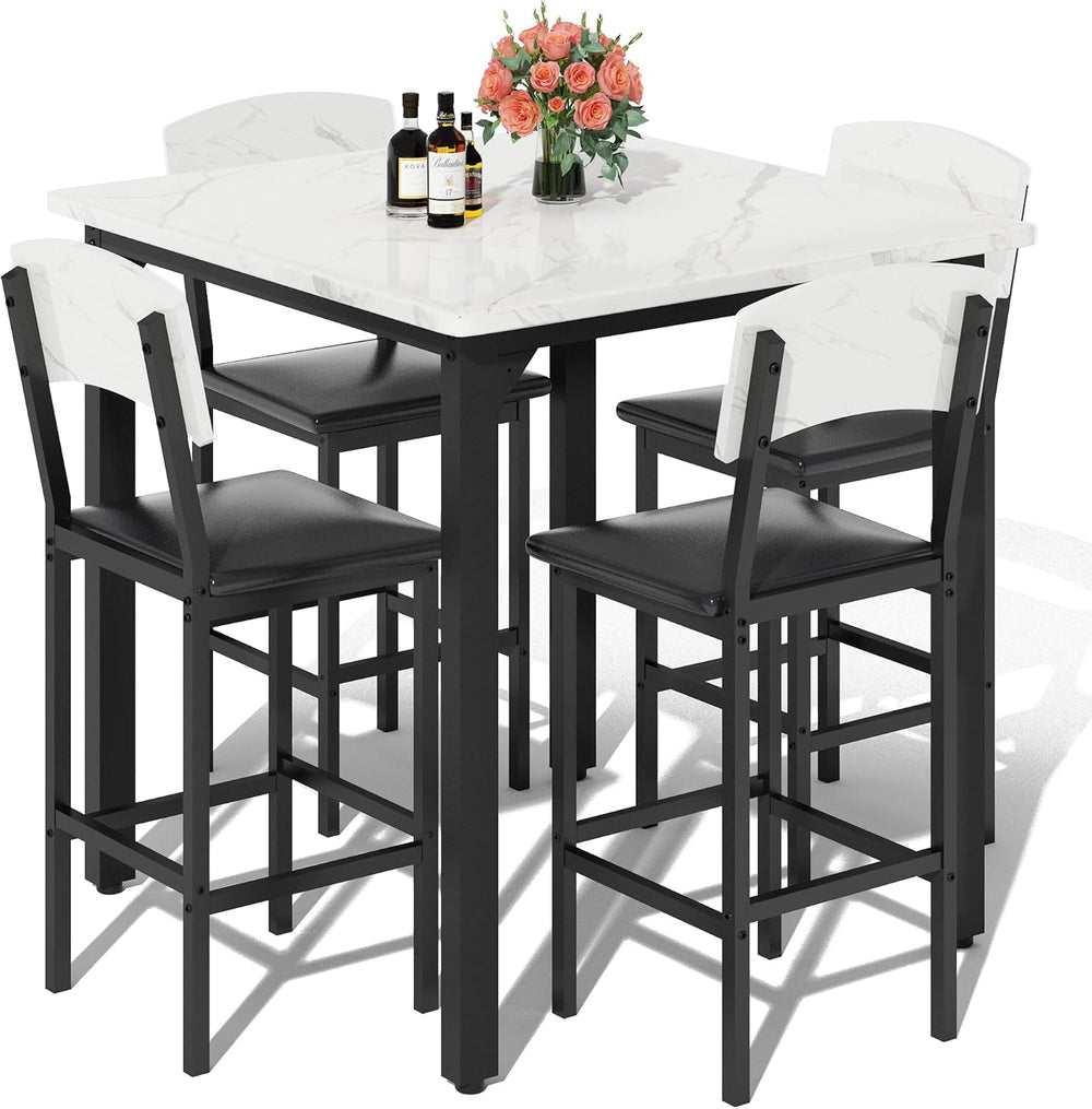 AWQM 5-Piece Dining Table Set, Kitchen Table Set for 4 (White) | Counter Heig...