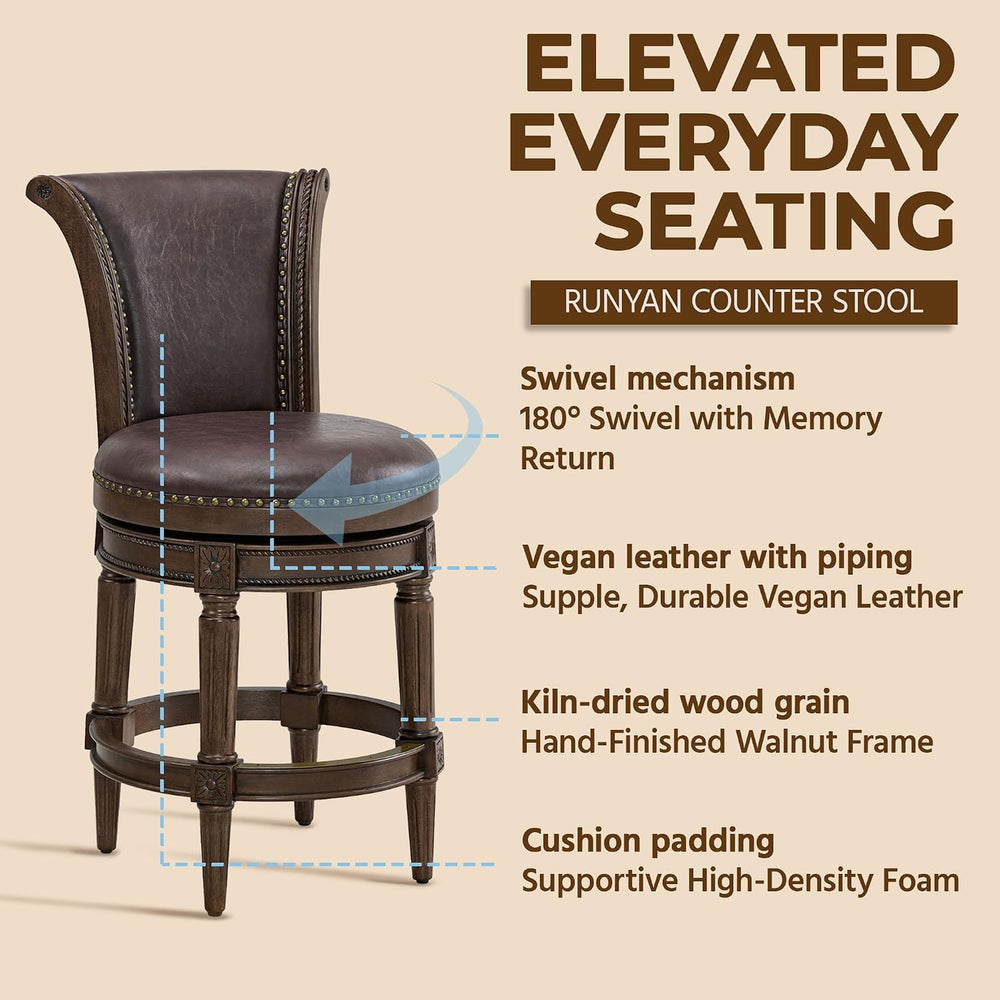 ROME + OAK Runyan 26 Swivel Counter Stool, Set of 3 | Rotating High Back Bars...