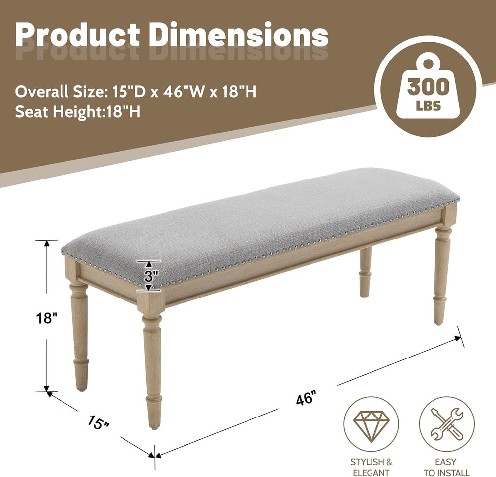 chairus Farmhouse Dining Bench 46" Wooden Entryway Bench with Padded Sea...