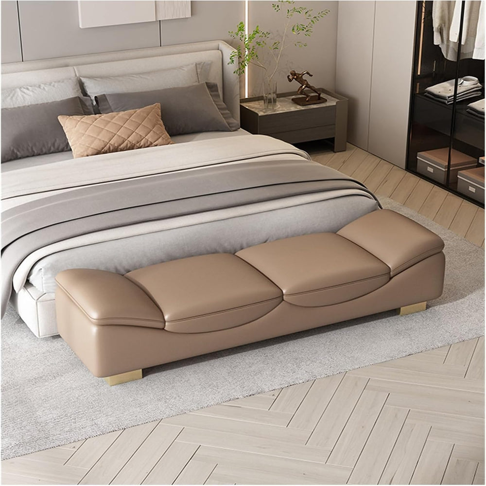 Modern End of Bed Bench, Indoor Entryway with Metal Legs, Cushioned Ottoman f...