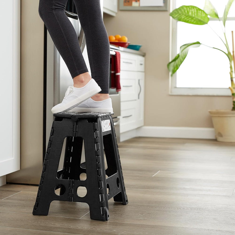 Casafield 18" Folding Step Stool with Handle, Black - Portable Collapsib...