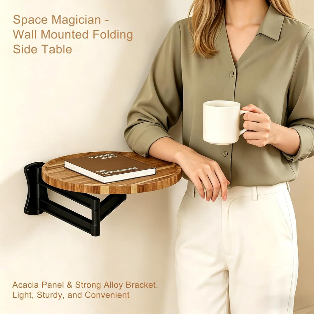 Wall Mounted Folding Table,11" Acacia Bedside Shelf Wall Mount Floating ...