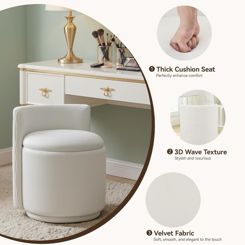 HUBSON Vanity Chair with Storage, Swivel Velvet Chairs with Back, Modern Roun...